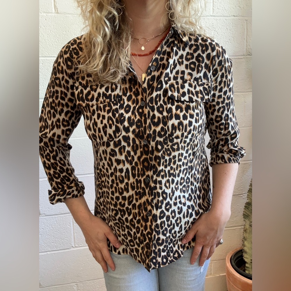 Equipment Silk Leopard Button Down Blouse. Size Medium.
